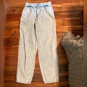 Vintage 80s Zeppelin Acid Wash Mom Jeans High Waist Pleated Denim Size 28 (0841)